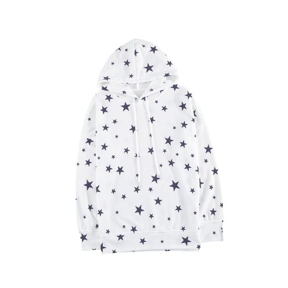Azura Exchange  White Star Print Hoodie with Side Slits - Picture 4 of 8